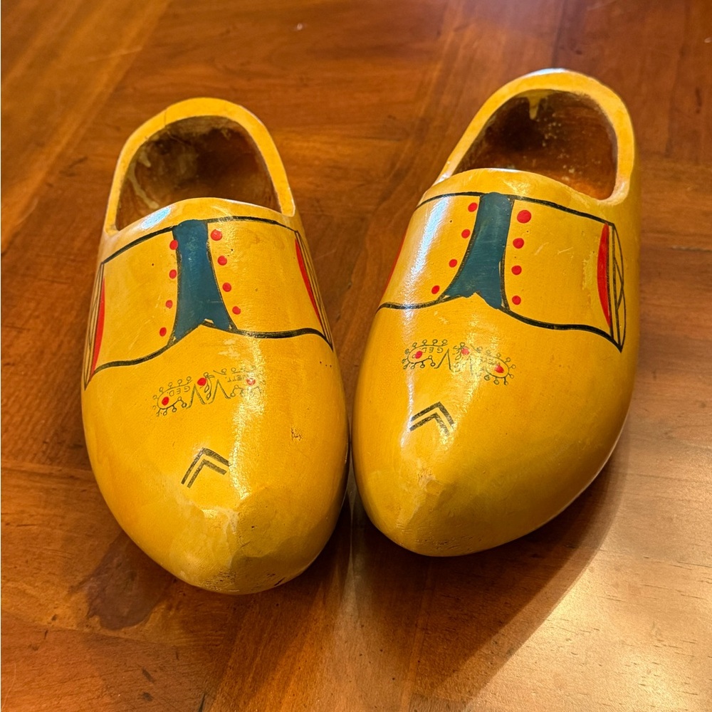 Yellow Wooden Clogs with Decorative Design